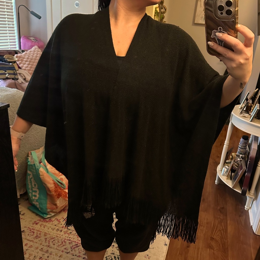 Black Fringe Cape Shawl
